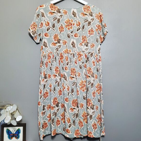 Vintage 90s Dress Womens Size Medium Floral Drop Waist Tie Lace Up Sheer Flowy - Picture 6 of 10